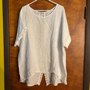 Terzo Millennio Tunic Shirt Womens 2X White 100% Linen Resort Wear Travel Boho